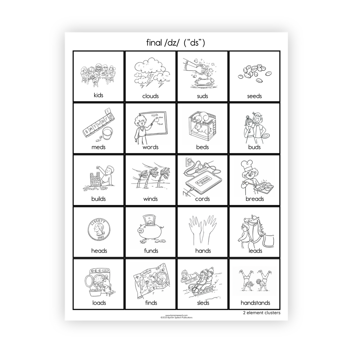 Articulation Practice Sheets | 2 Element Clusters | Final Clusters