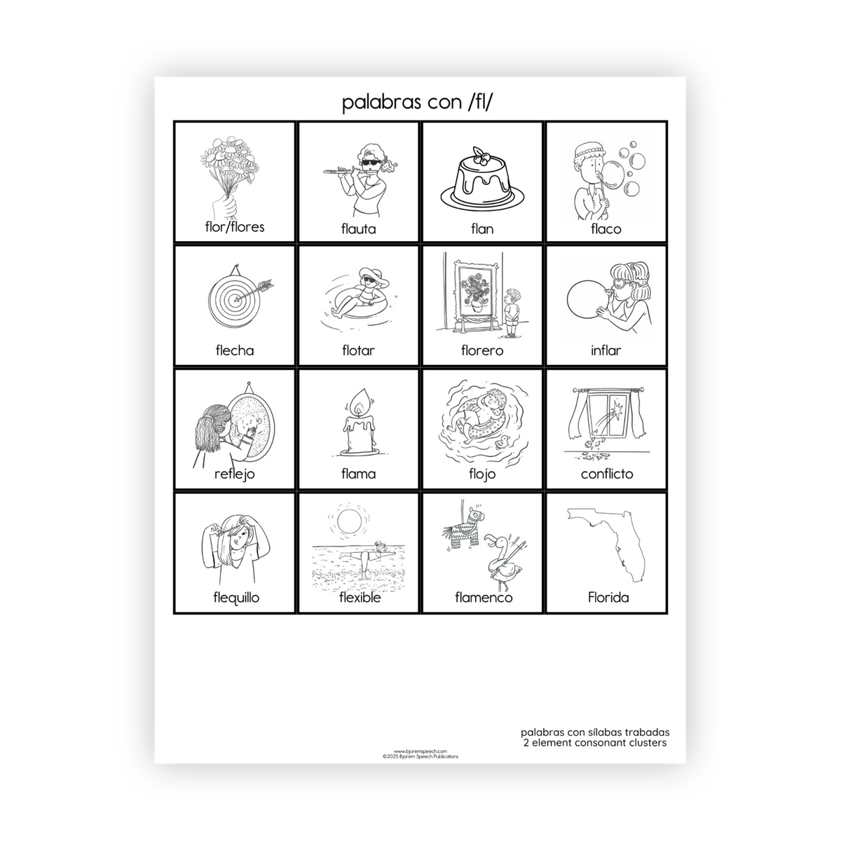 Articulation Practice Sheets | 2 Element Clusters | FL (Spanish)