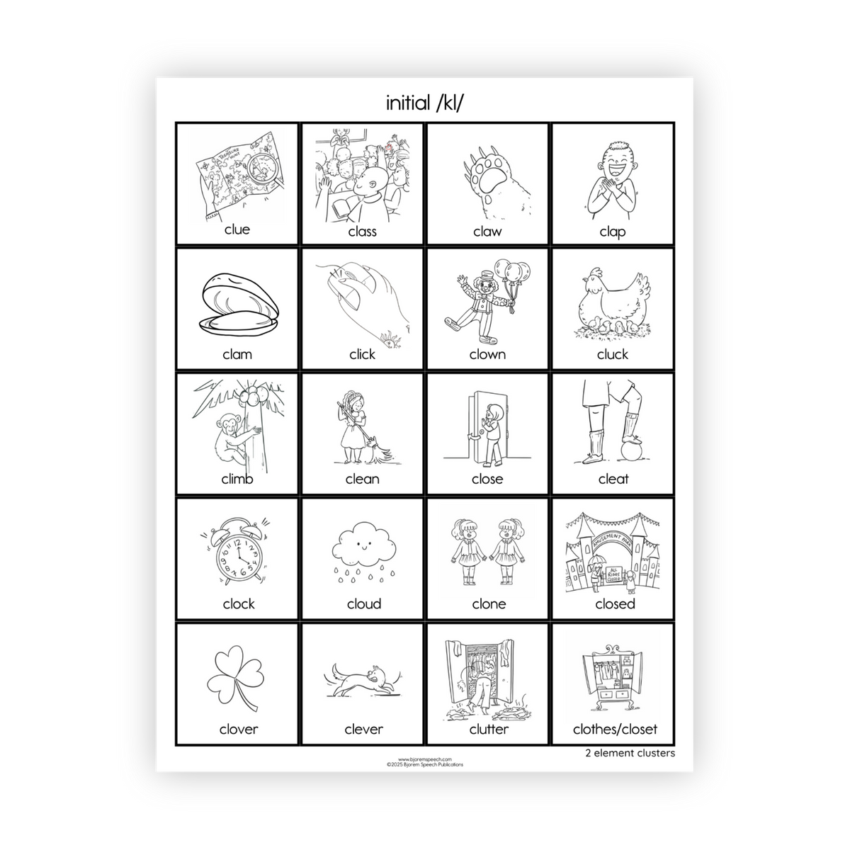 Articulation Practice Sheets | 2 Element Clusters | L Clusters