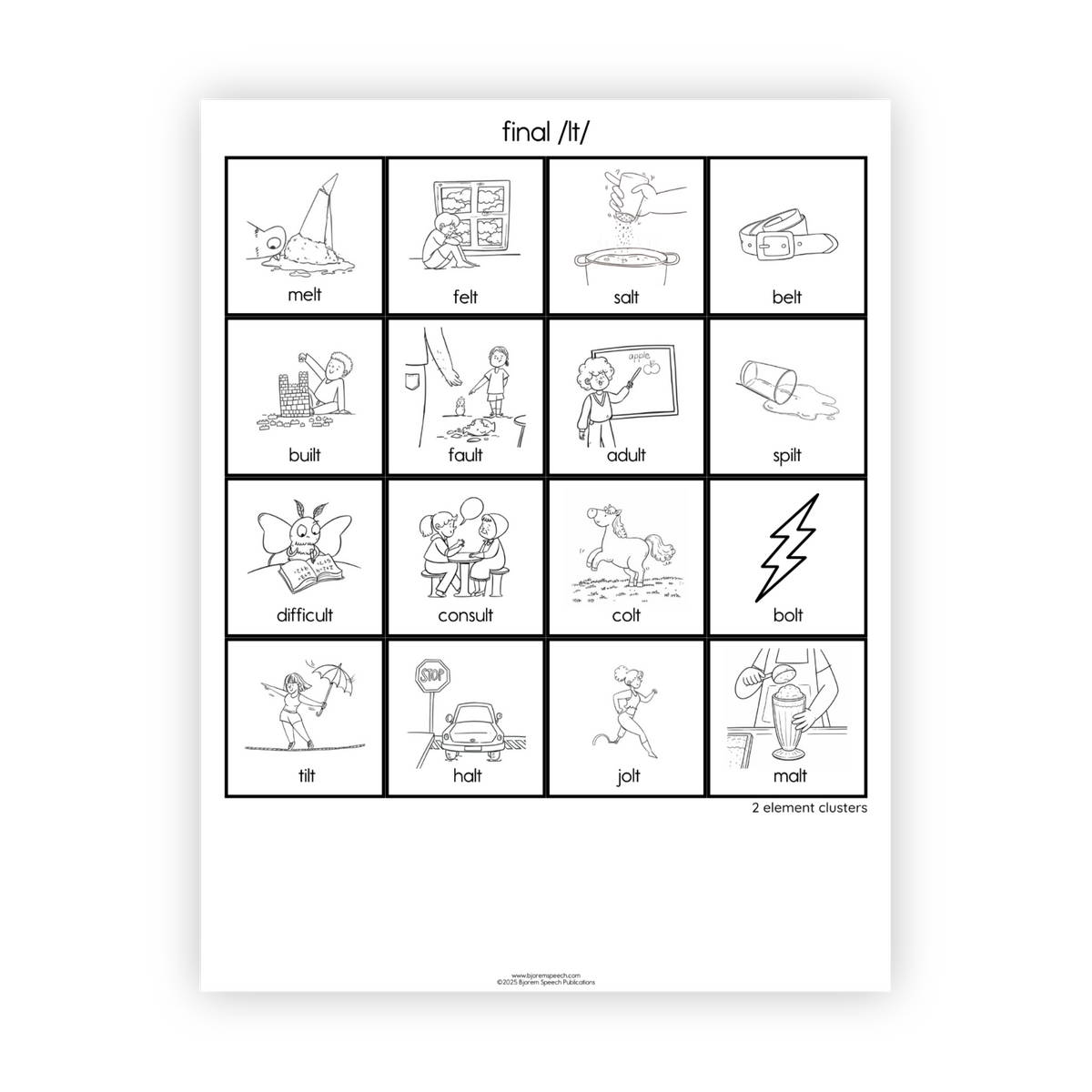 Articulation Practice Sheets | 2 Element Clusters | Final Clusters