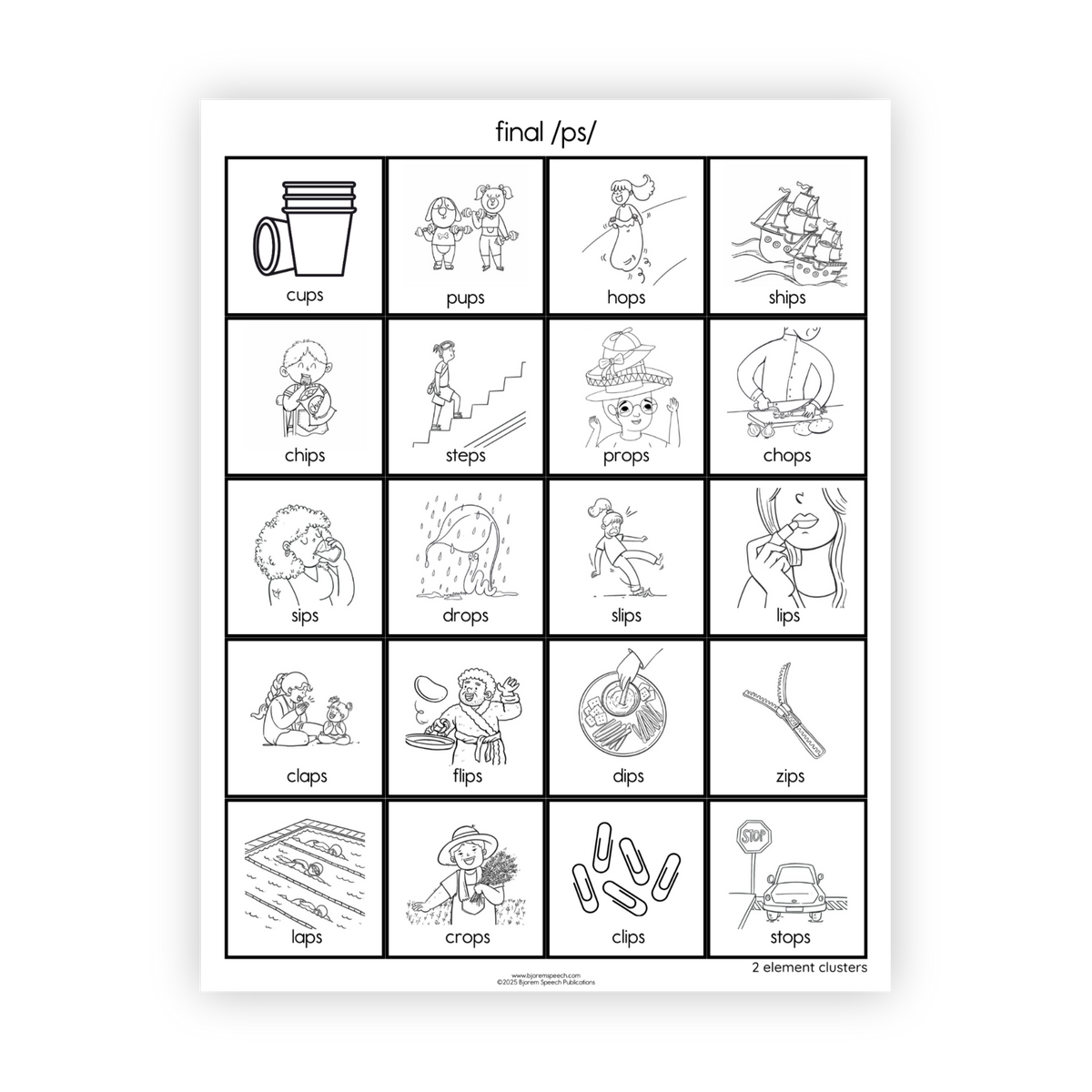 Articulation Practice Sheets | 2 Element Clusters | Final Clusters