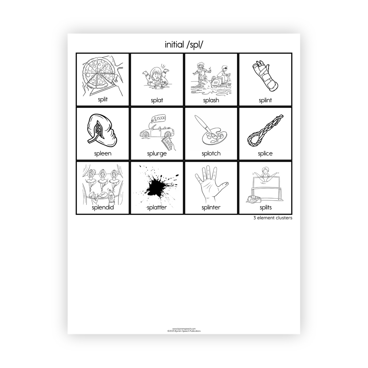 Articulation Practice Sheets | 3 Element Clusters | Initial /spl/