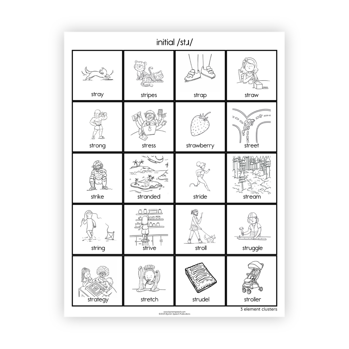 Articulation Practice Sheets | 3 Element Clusters | Initial /stɹ/
