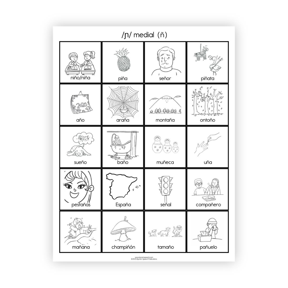 Articulation Practice Sheets | Consonant Singletons | Ñ /ɲ/ (Spanish)