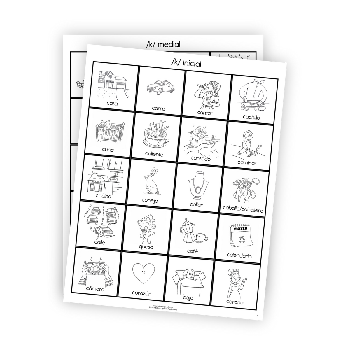Articulation Practice Sheets | Consonant Singletons | K /k/ (Spanish)