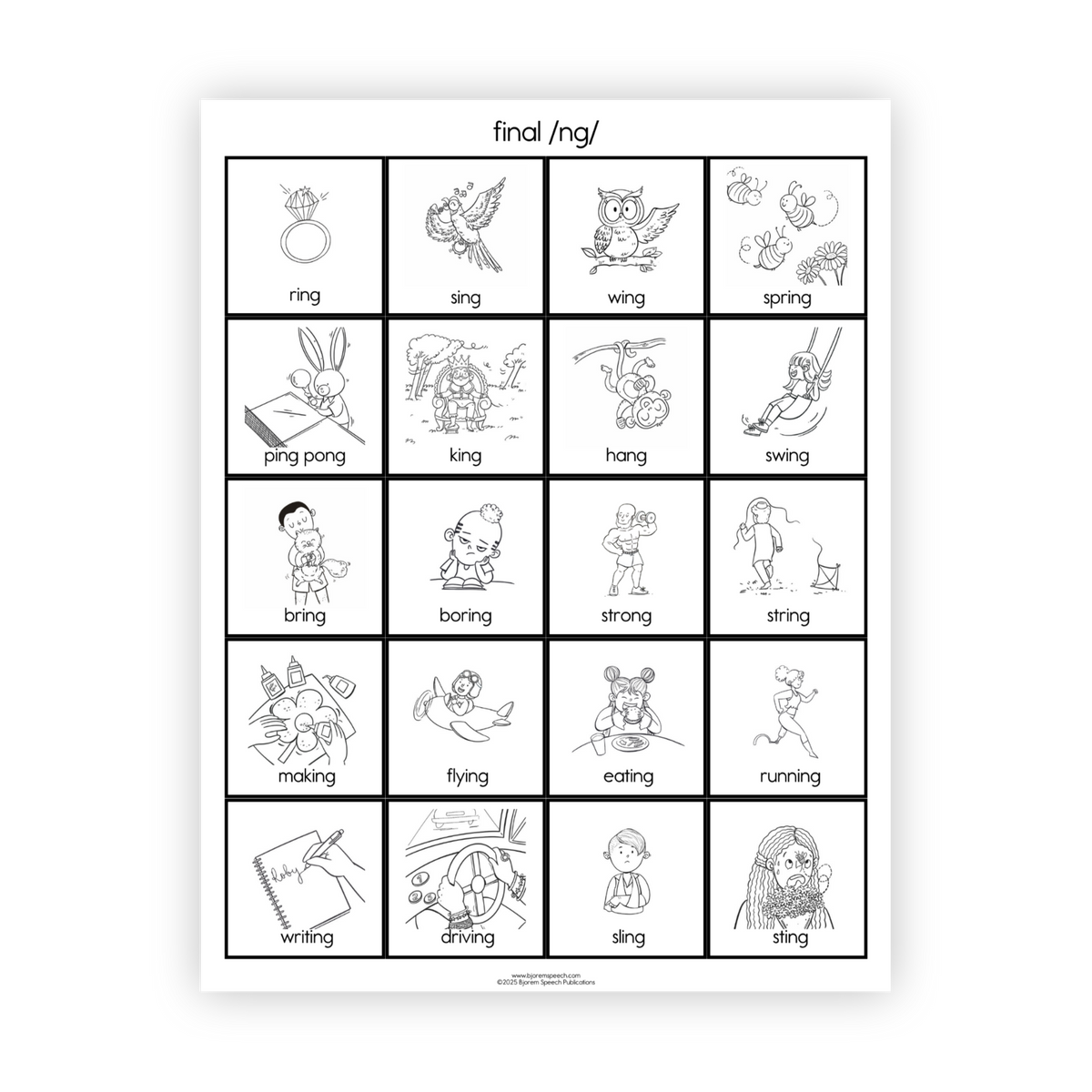 Articulation Practice Sheets | Consonant Singletons | NG /ŋ/