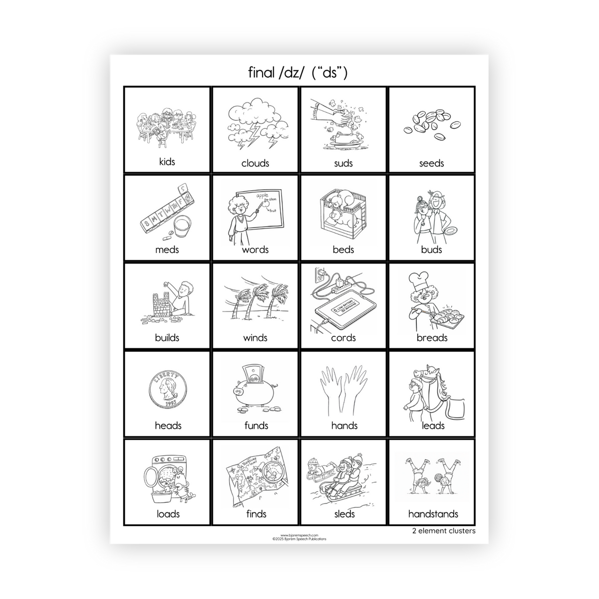 Articulation Practice Sheets | 2 Element Clusters | Final Clusters