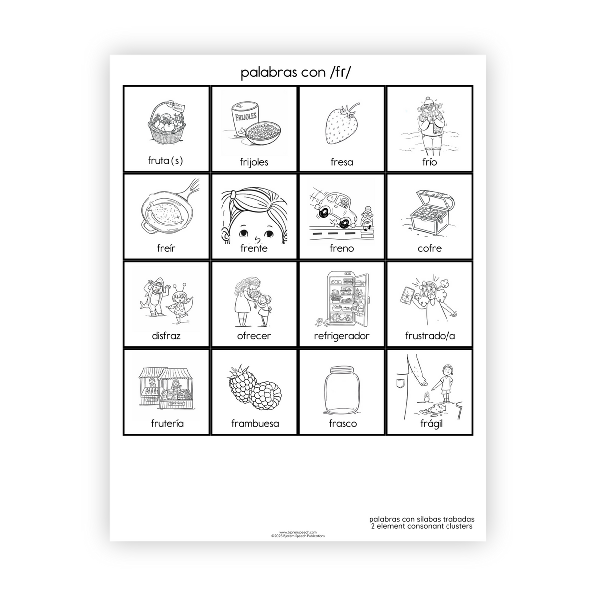 Articulation Practice Sheets | 2 Element Clusters | FR (Spanish)