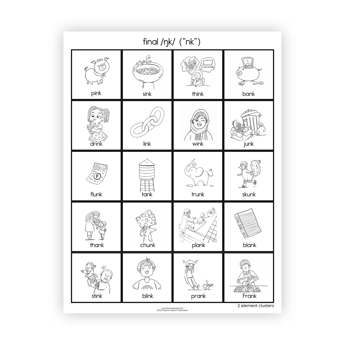 Articulation Practice Sheets | 2 Element Clusters | Final Clusters