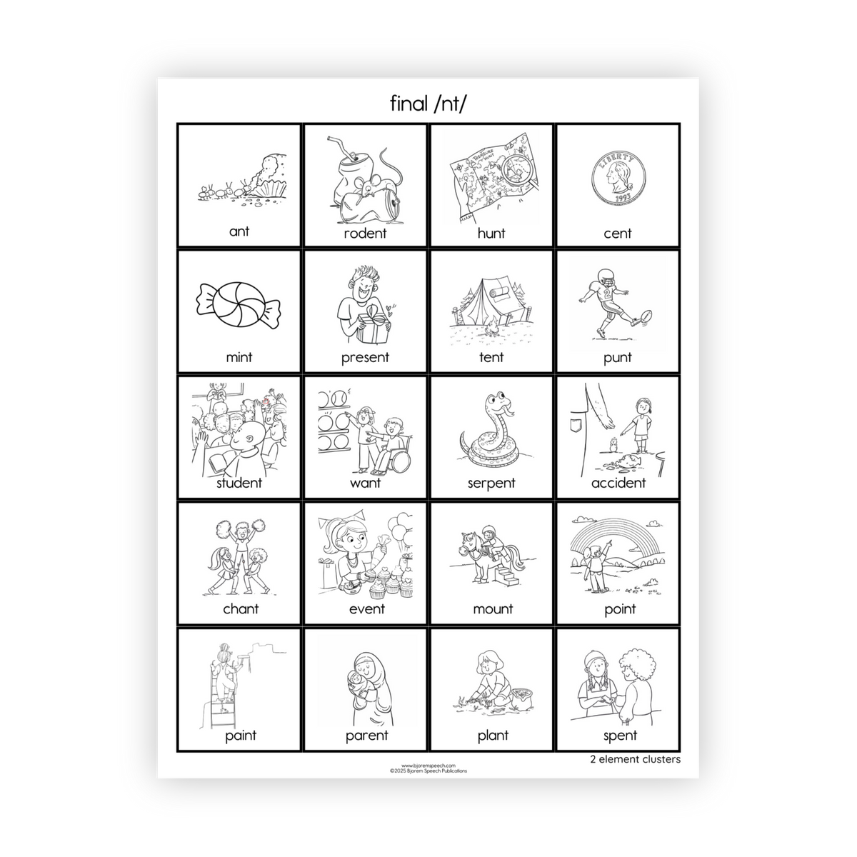Articulation Practice Sheets | 2 Element Clusters | Final Clusters