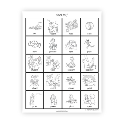 Articulation Practice Sheets | 2 Element Clusters | Final Clusters