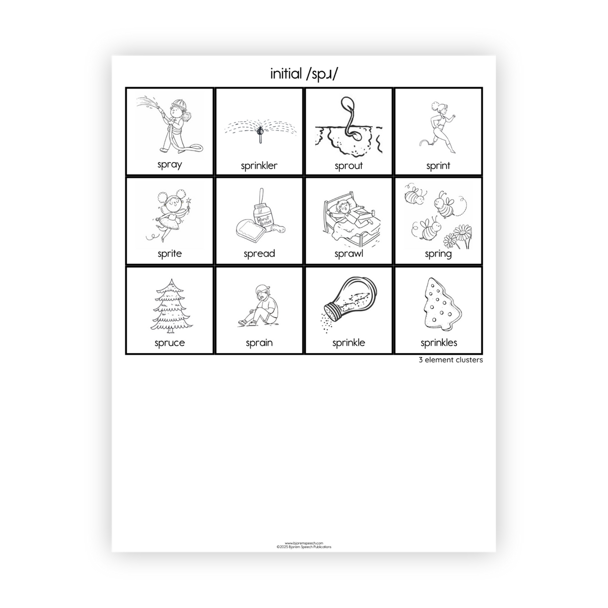 Articulation Practice Sheets | 3 Element Clusters | Initial /spɹ/