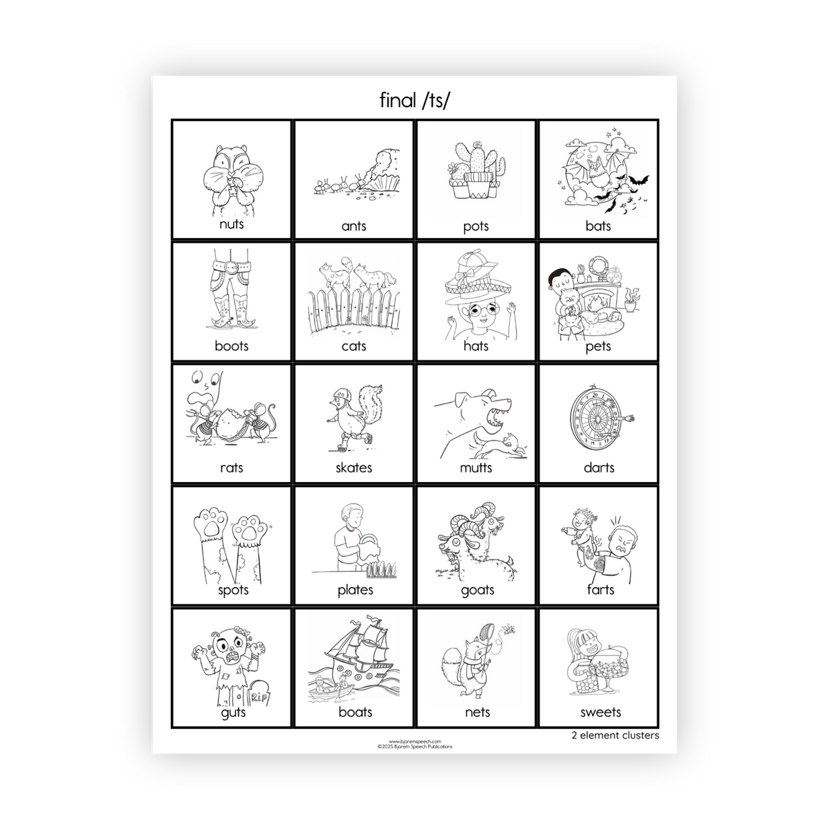 Articulation Practice Sheets | 2 Element Clusters | Final Clusters